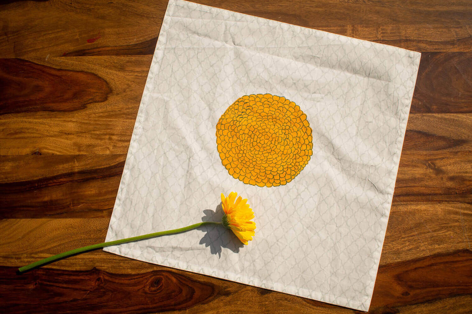 Genda phool - Hand block printed table linen set | Earthan