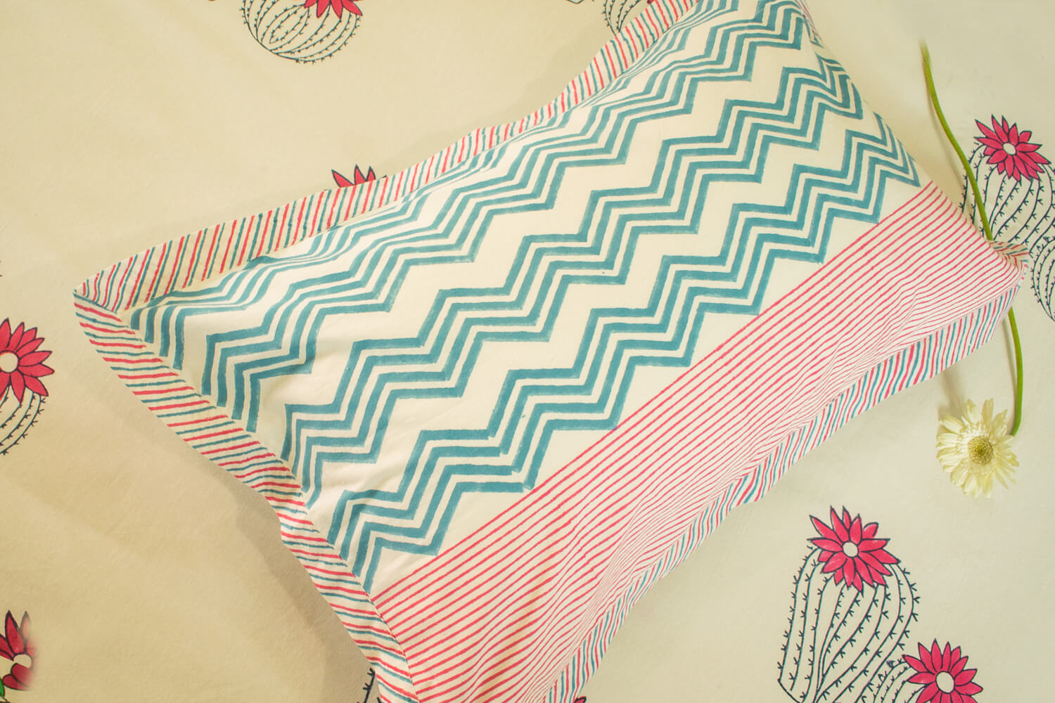 Registani Gulab - Hand block printed cotton bed sheets and pillow cases | Earthan