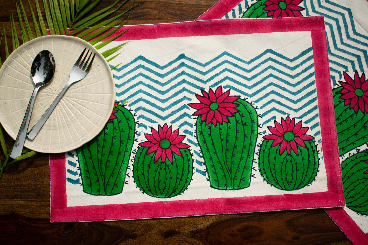 Registani Gulab - Hand blocked cotton canvas table mats | Earthan