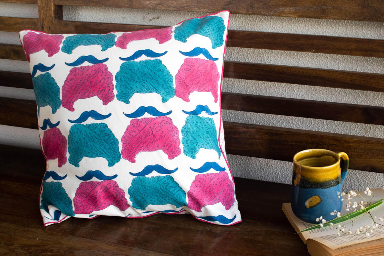 Rhythm Turban-Hand block printed cotton cushion cover | Earthan