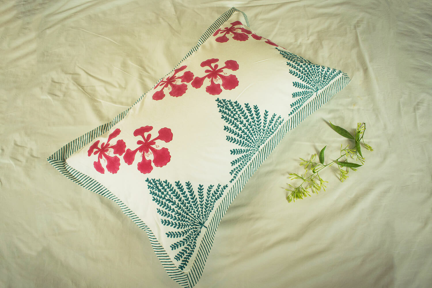 Gulmohar Galore - Hand block printed cotton bed sheets and pillow cases | Earthan