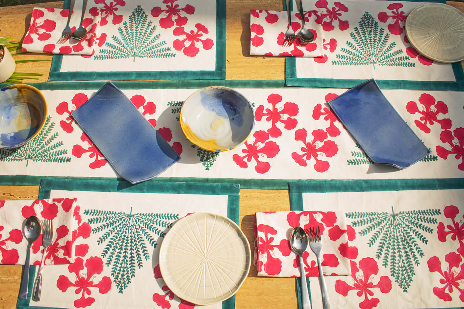 Gulmohar print - Hand block printed table linen set | Earthan