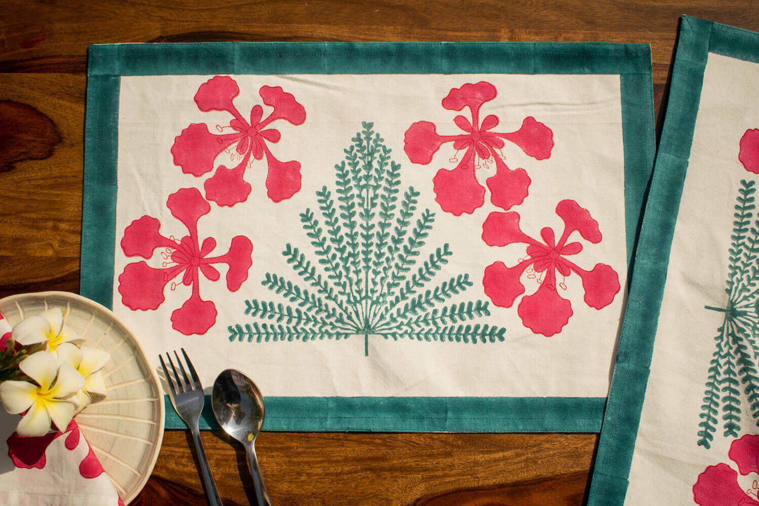Gulmohar - Hand block printed cotton canvas table mats | Earthan