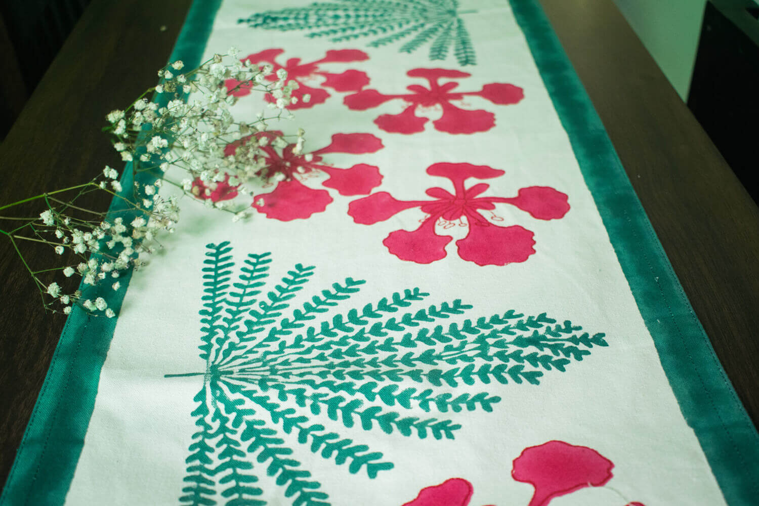 Gulmohar - Hand block printed cotton canvas table runner | Earthan