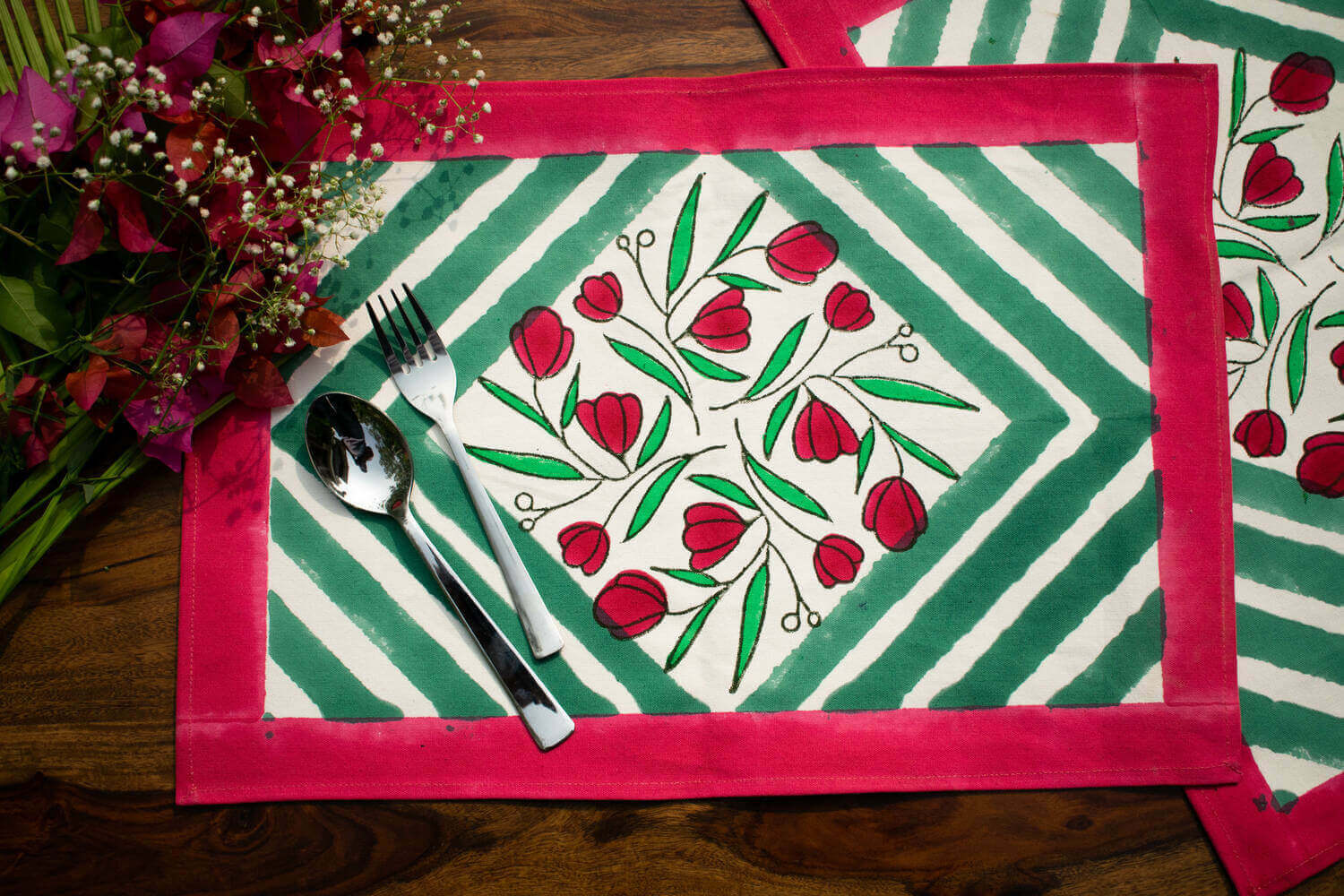 Kandh Pushp - Hand block printed cotton canvas table mats | Earthan