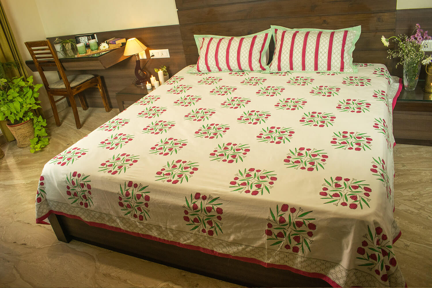 Kand Pushp - Hand block printed cotton bed sheets and pillow cases | Earthan