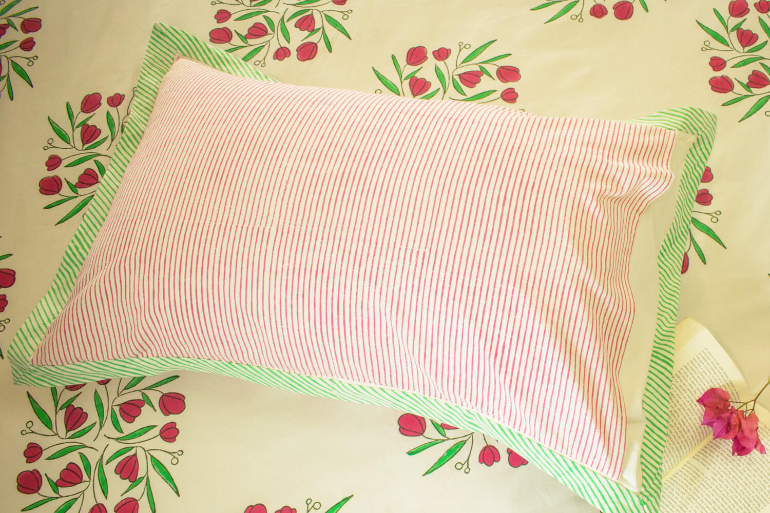 Kand Pushp - Hand block printed cotton bed sheets and pillow cases | Earthan