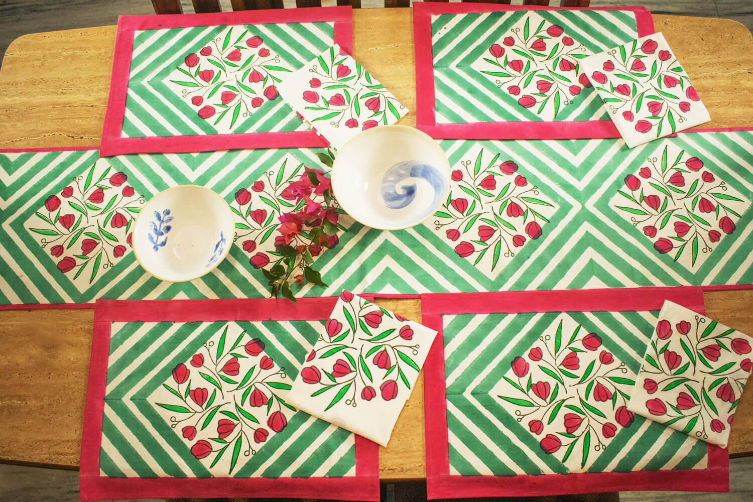 Kand Pushp - Hand block printed table linen set | Earthan