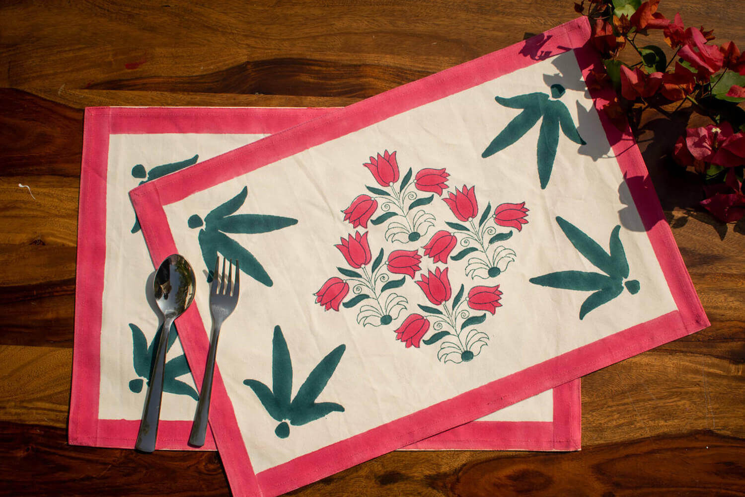 Tulip phool - Hand block printed table linen set | Earthan