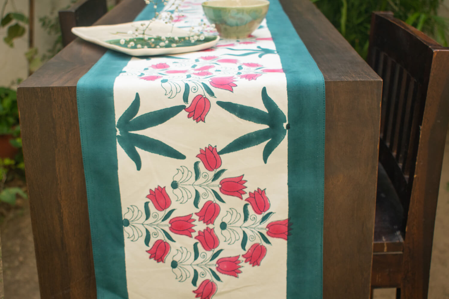 Red Block Print Table Runner | Genda Phool