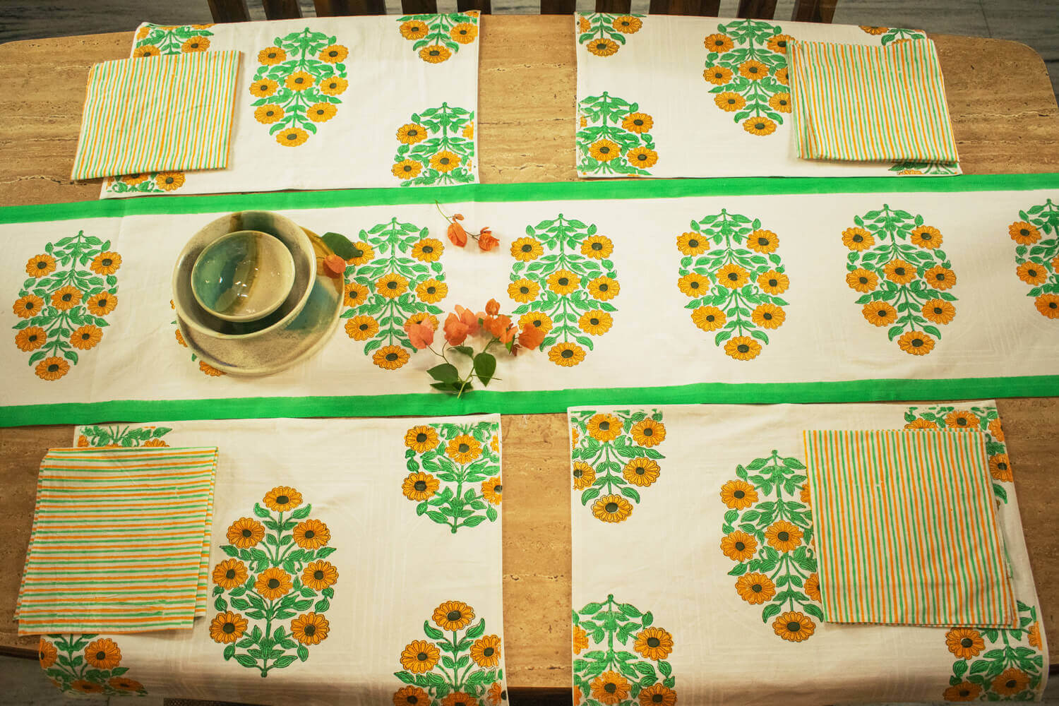 Surajmukhi- Hand block printed table linen set | Earthan