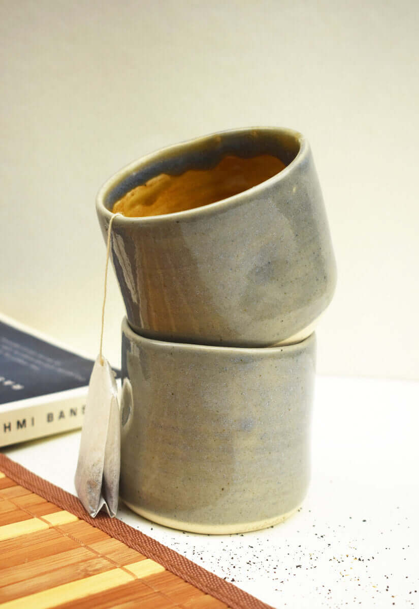 Thumb impression Blue Ceramic Tea Cup – Set of 2 | Earthan