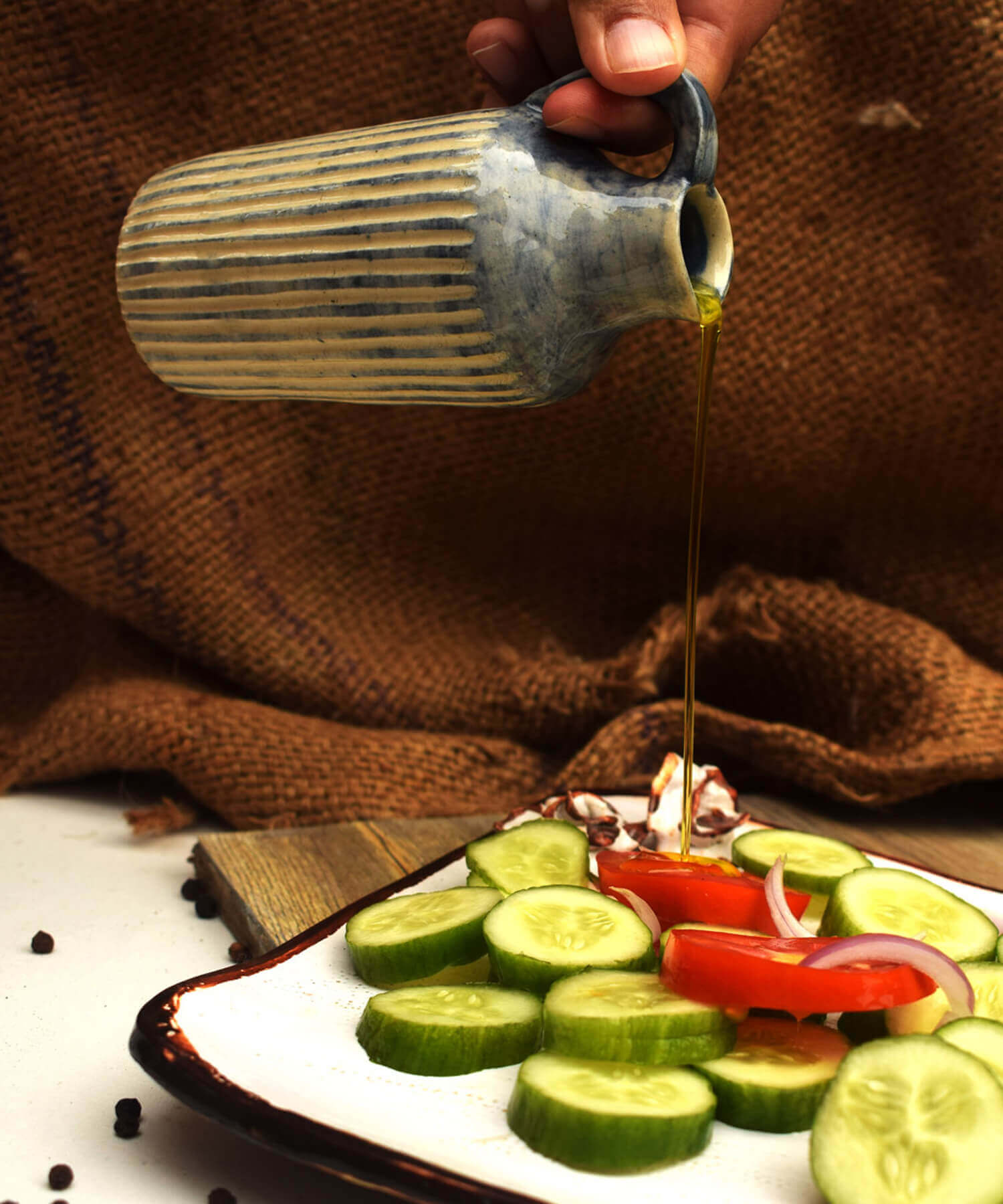 Rustic Hand-carved Ceramic Oil Bottle | Earthan