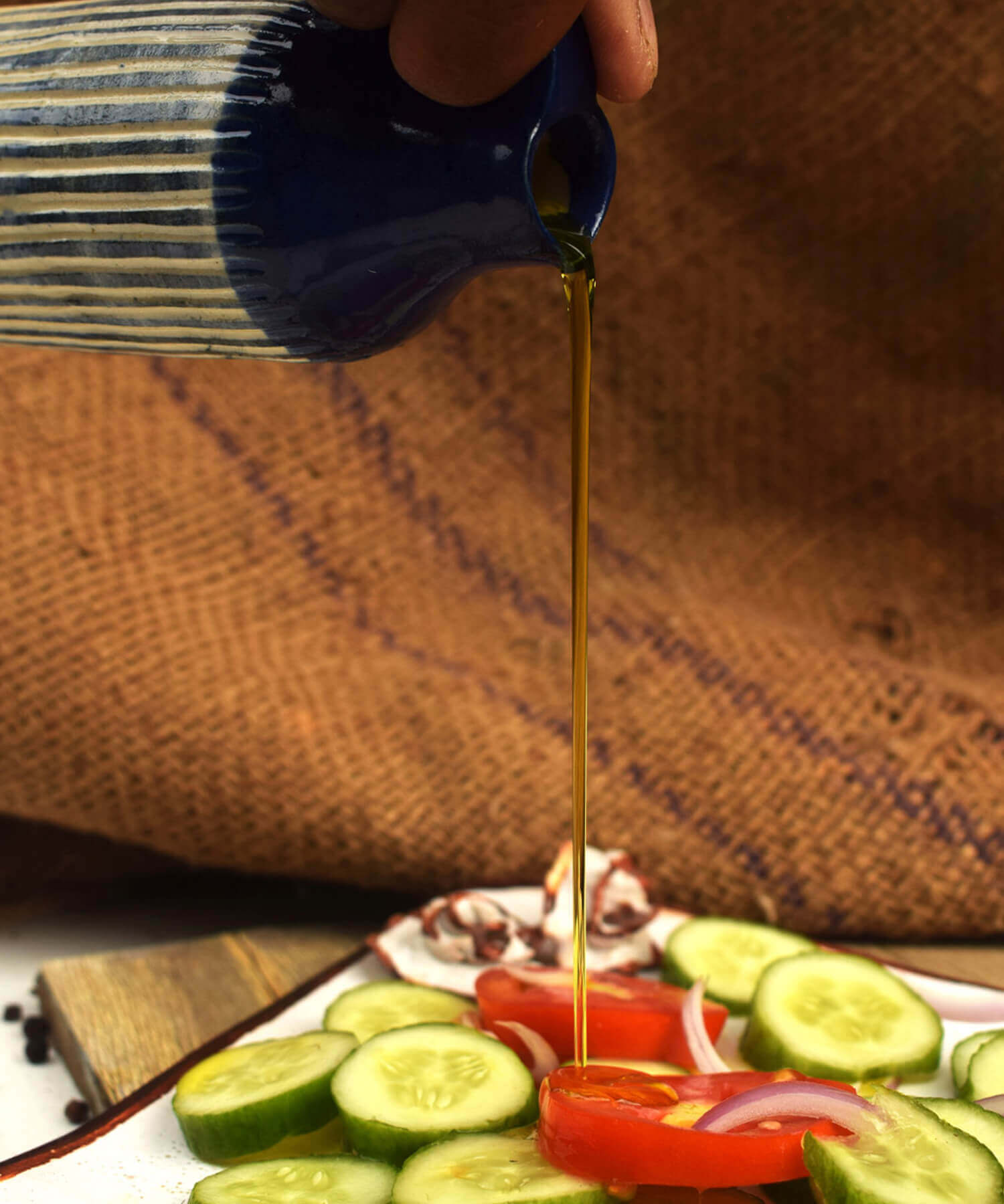 Blue Hand-carved Ceramic Oil Bottle | Earthan 