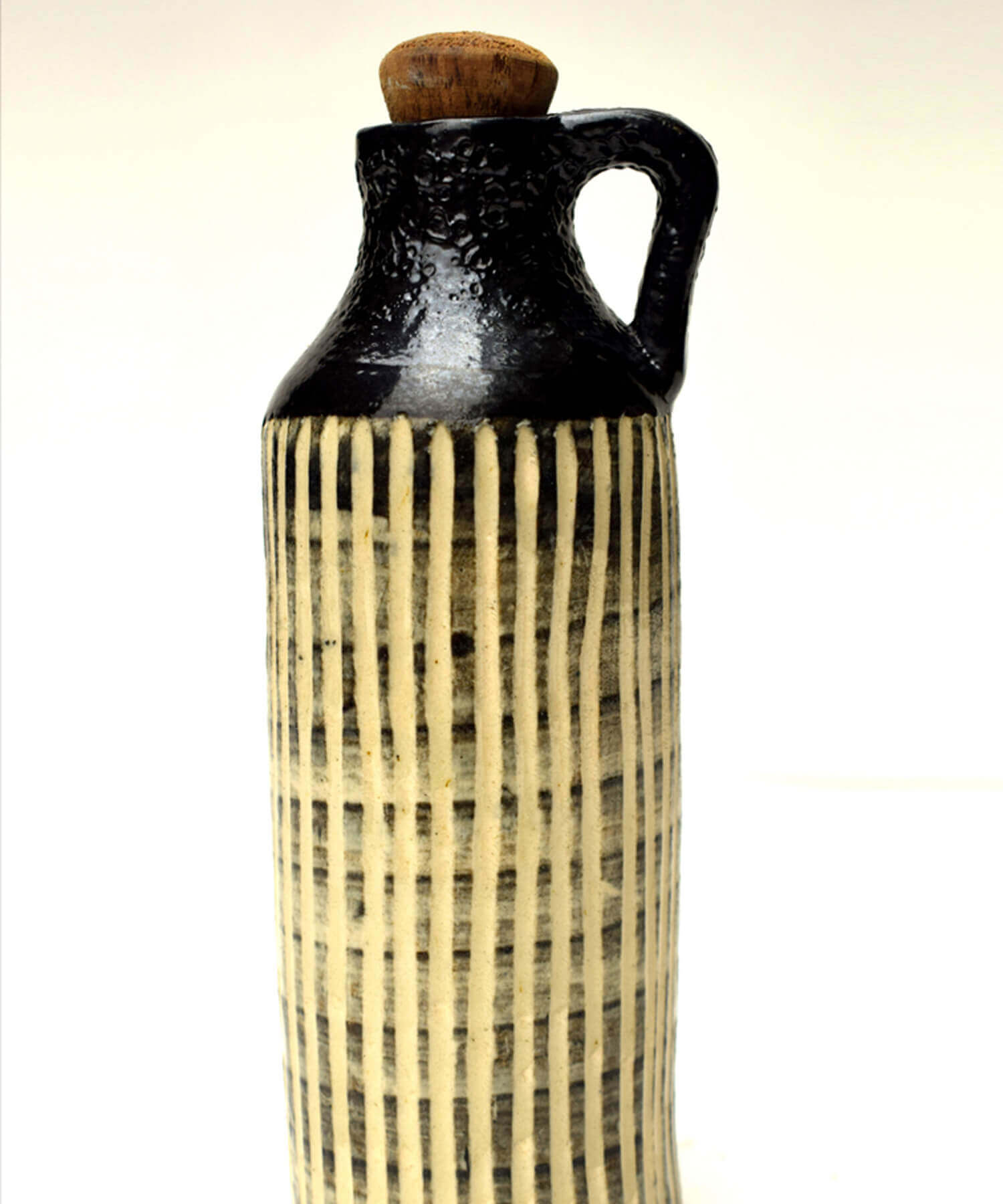 Black Hand Carved Ceramic Oil Bottle | Earthan