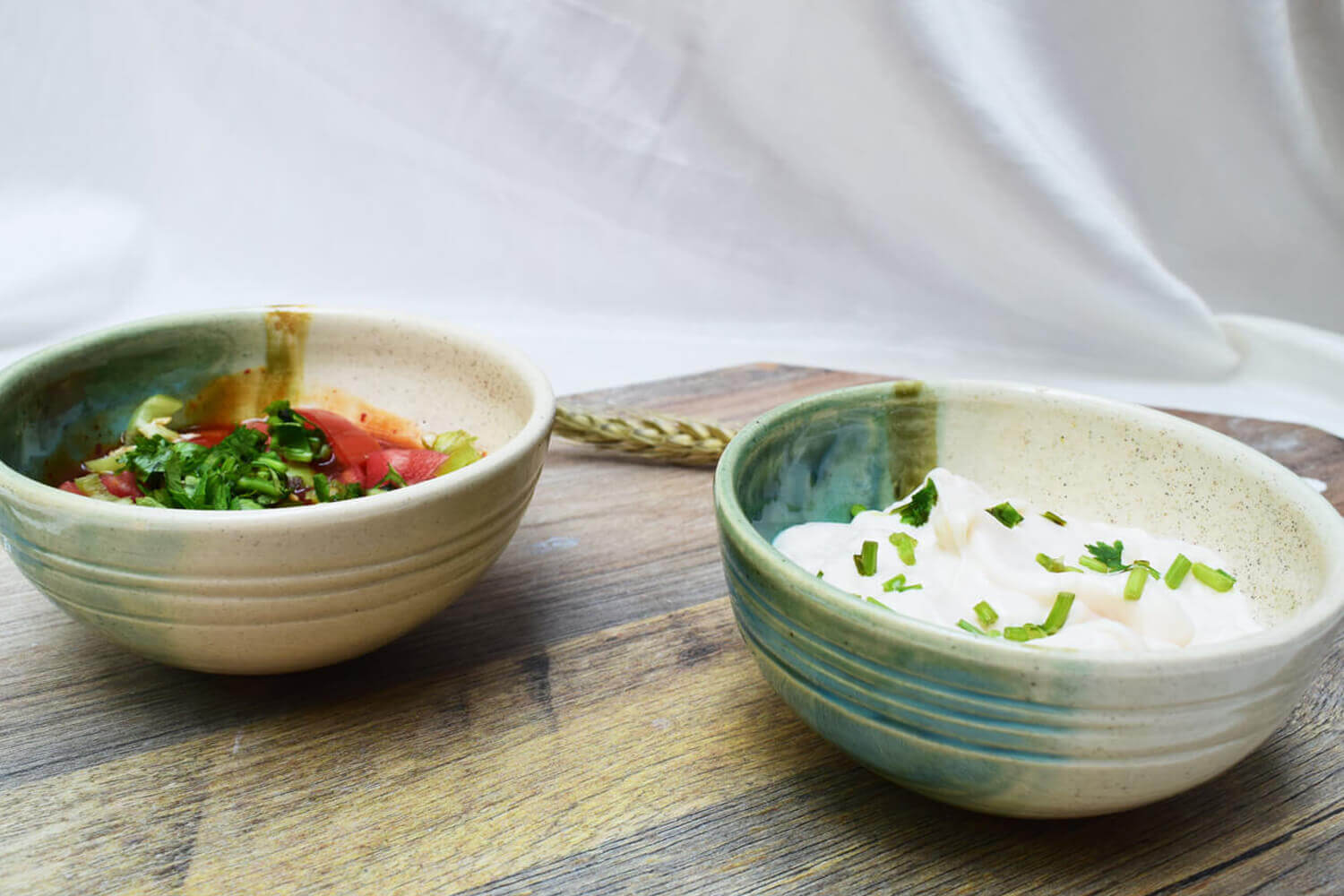 Half & Half Green White Bowl- Set of 2 | Earthan