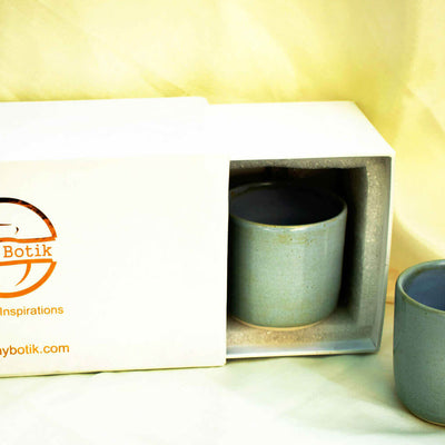 Retro Blue Ceramic Tea Cup with box – Set of 2