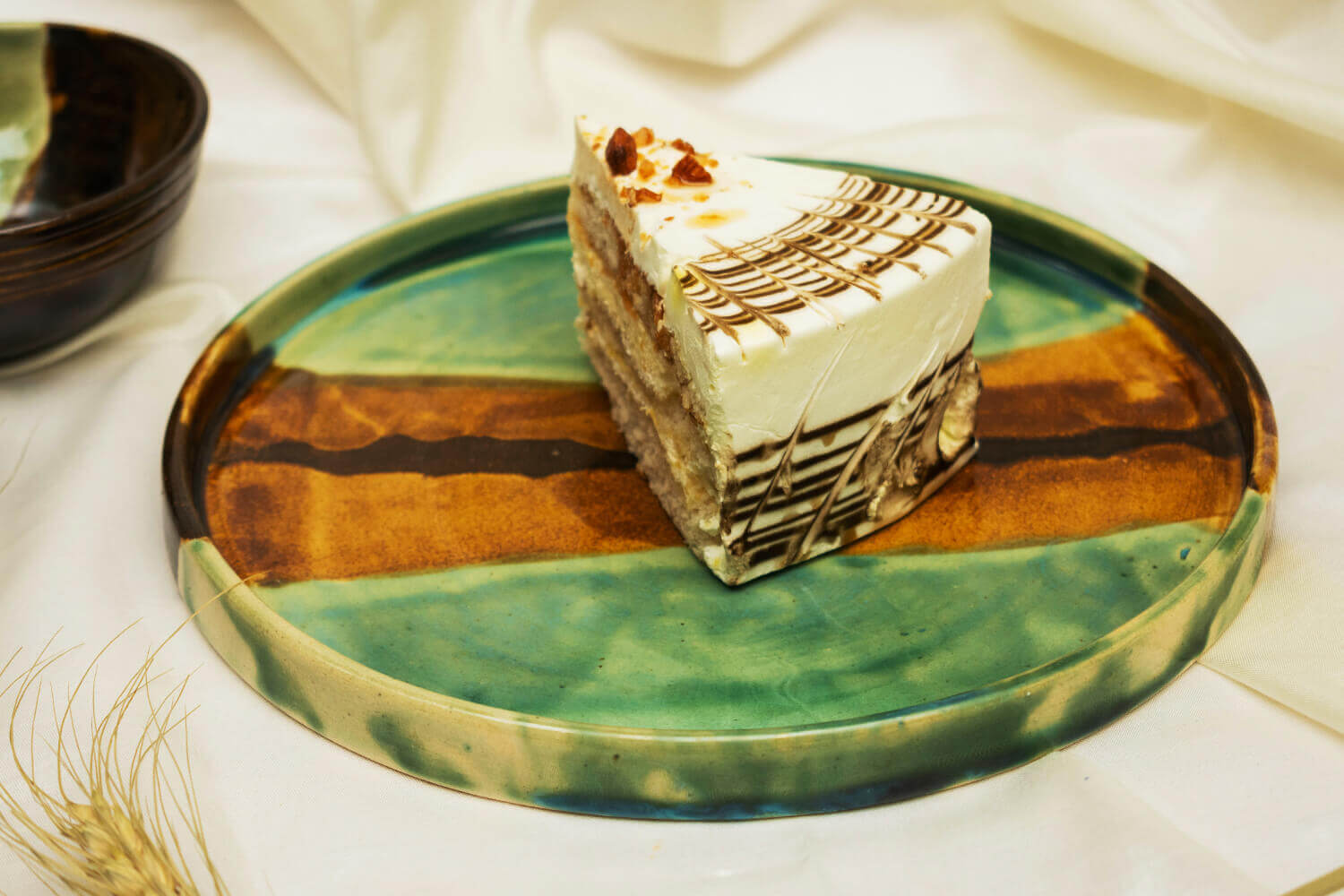 Studio Pottery Green Ceramic Plate and 2 Bowl Set | Earthan