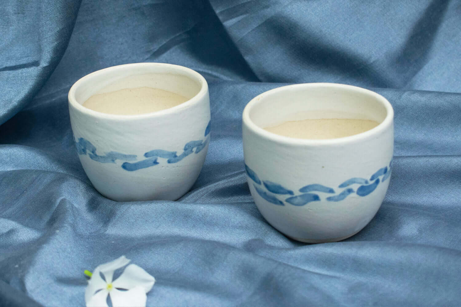White Blue Ceramic Jug and 2 Tea Cups | Earthan