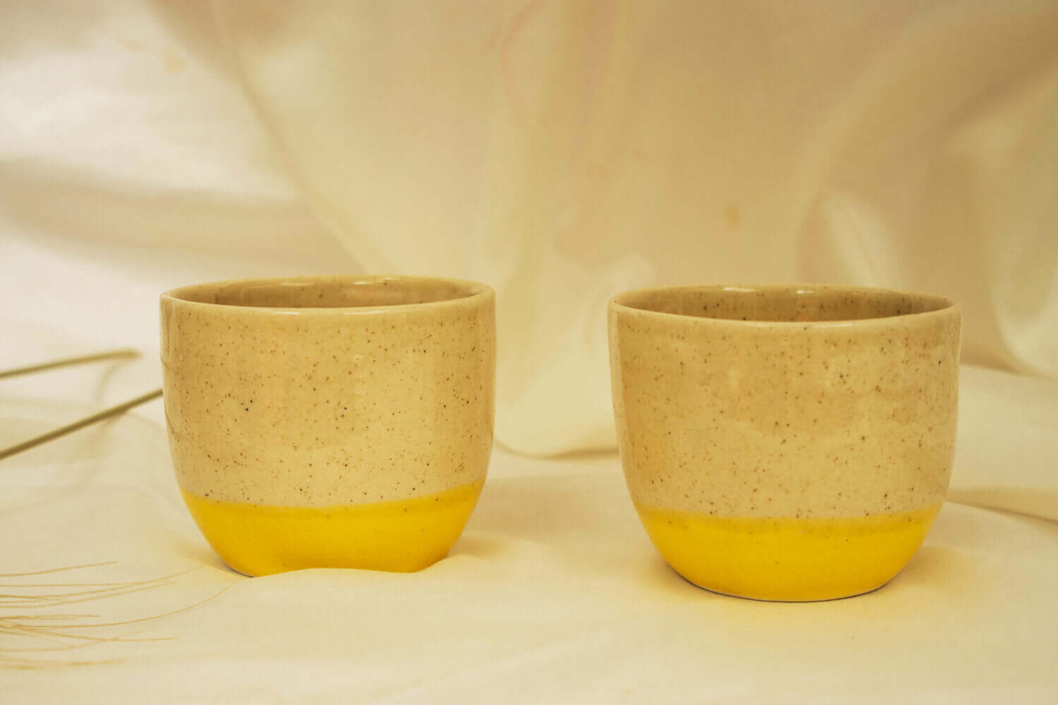 Studio Pottery Ceramic Yellow Teapot with 2 tea Cups | Earthan