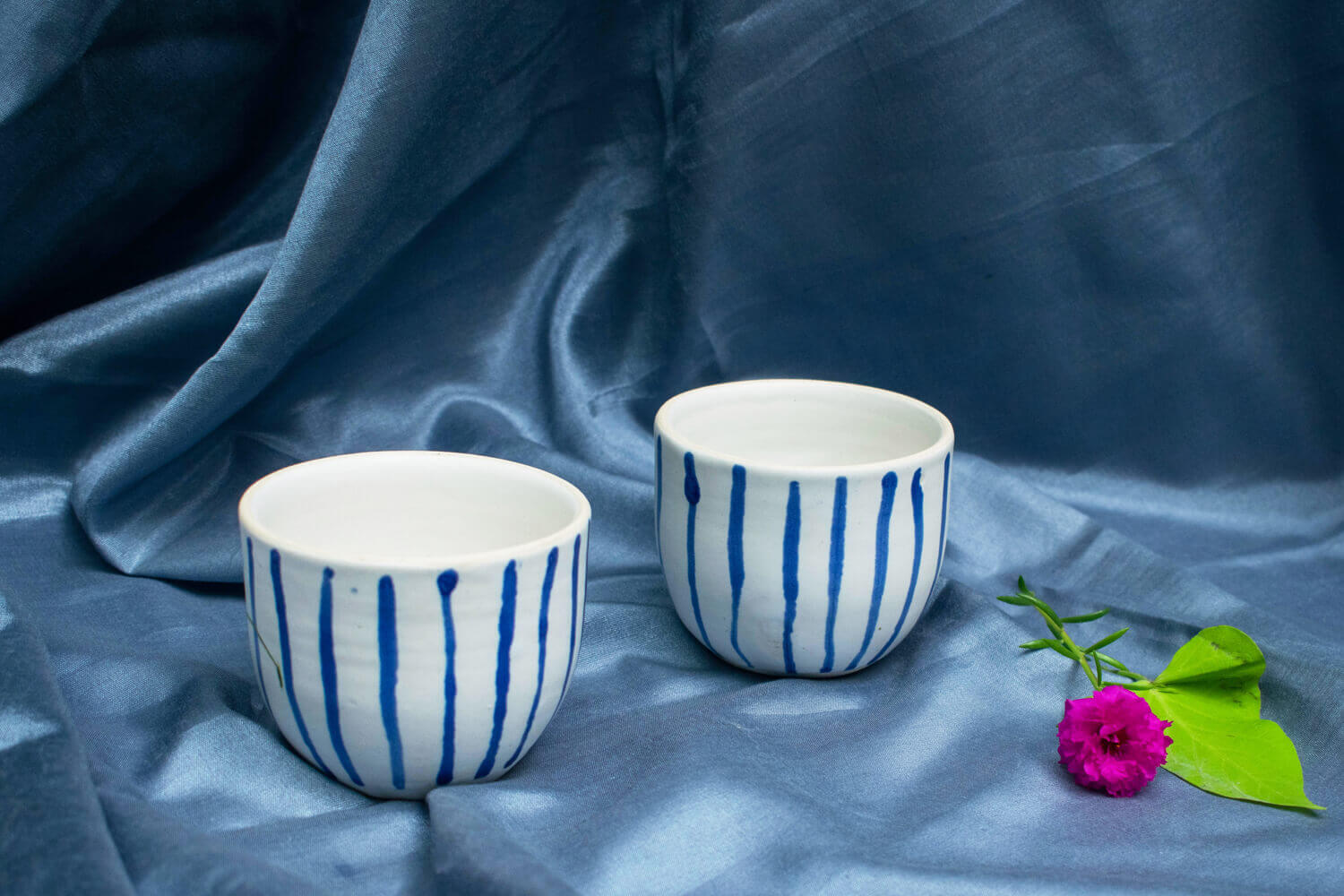 Studio Pottery Ceramic White Teapot with 2 Teacups 